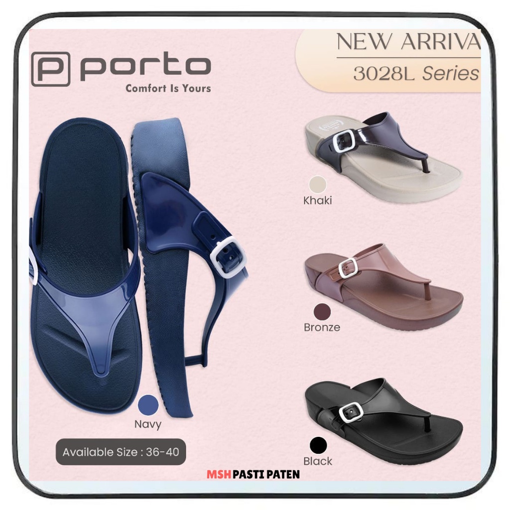 Terbaru sandal jepit wedges wanita ori porto 3028l ukuran 36-40 bahan karet tahan air