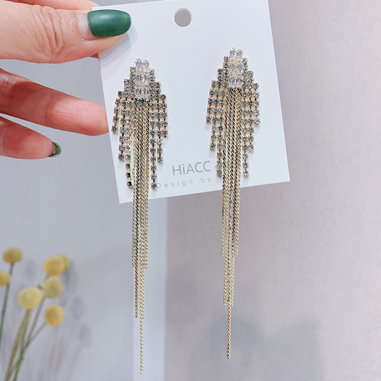 925 sterling silver jarum Korea cahaya mewah anting-anting wanita high-end rumbai zircon rumbai ambi