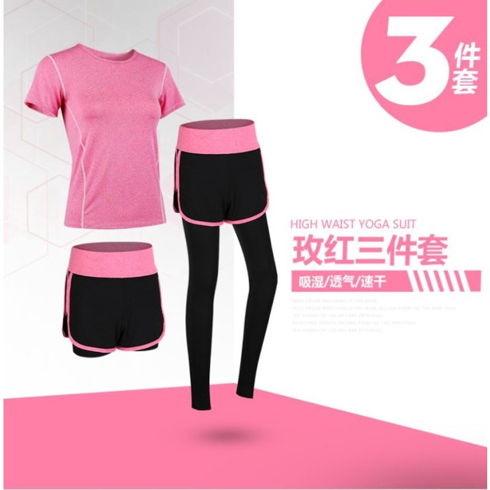 Baju Set Olahraga Wanita 3 pieces untuk Lari/Aerobik/yoga Quick Dry