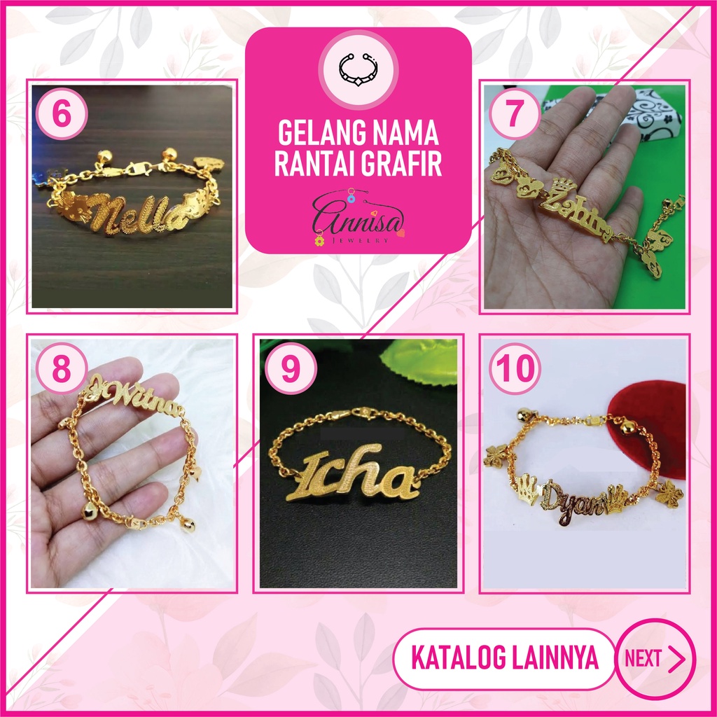 Gelang Request Nama Grafir Gold Lapis Emas 23k