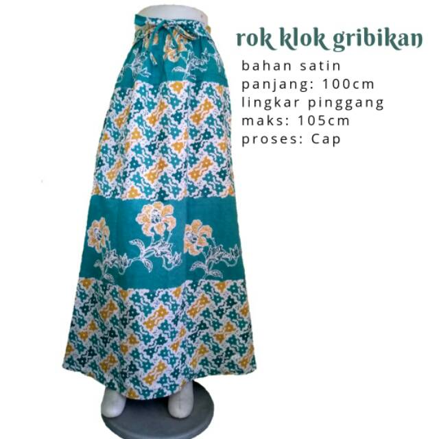 Rok panjang klok batik cap solet hijau tosca