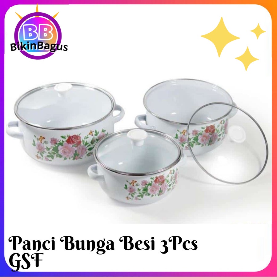 Promo Murah Panci Besi tutup Kaca Set 3 Pcs GSF