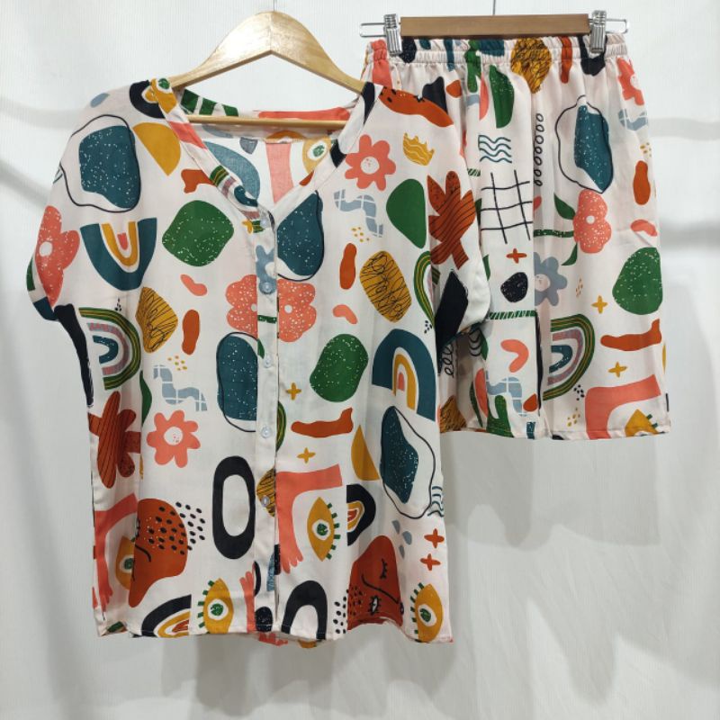 PIYAMA KANCING PENDEK HITS PIYAMA KANCING BUSUI | PIYAMA RAYON | HOMEWEAR-NK PD X