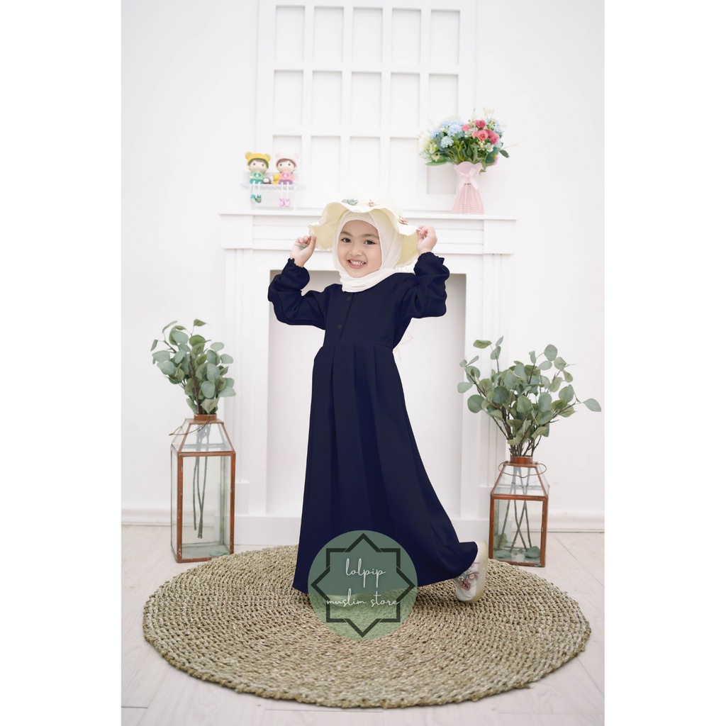 GAMIS ANAK PEREMPUAN BAJU ANAK PEREMPUAN BAJU MUSLIM - ABU, HIJAU BOTOL, NAVY, UNGU LILAC