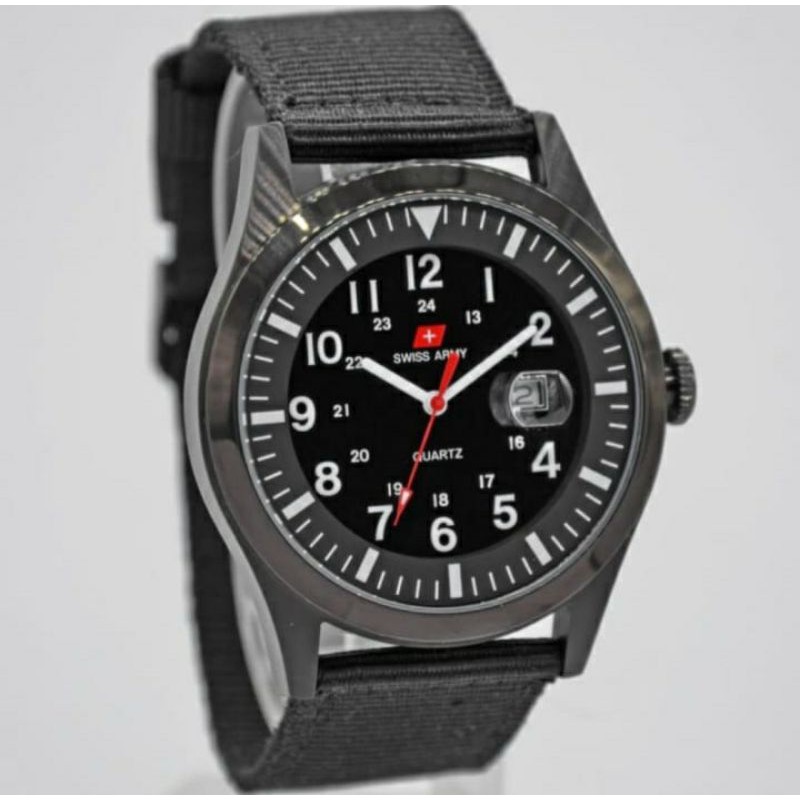 Jam Tangan Swiss Original Tali Kanvas - Jam Tangan Pria Original Tali Kanvas - Full Black