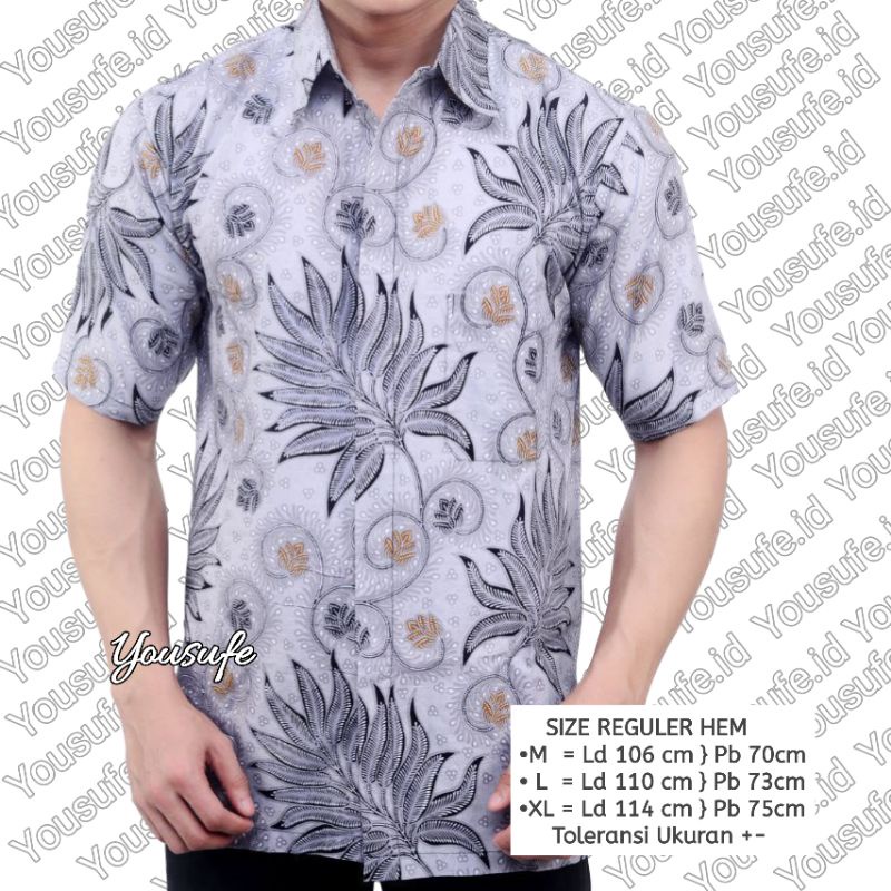 Baju Batik Pria Lengan Pendek Motif Abu Kode HRB012 Terkini Bisa Seragam Pernikahan Kantor Formal Casual Terkini Murah COD Laris