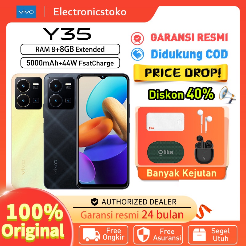 VIVO Y33T | Y35RAM 8GB +4GB Extended ROM 128GB 6.58 inches 5000 mAh Baterai 18W Fast charging Hp ter