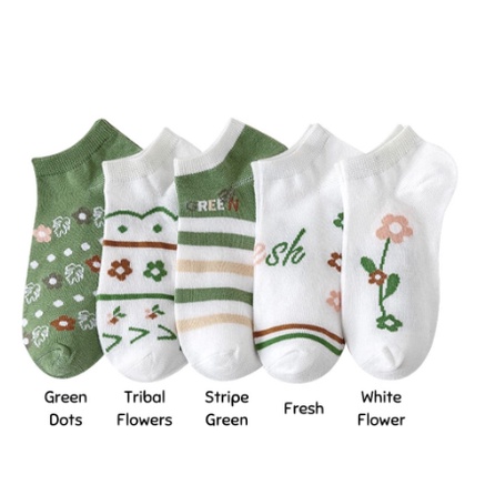 Kaos Kaki Pendek Wanita Semata Kaki Motif Green Flower