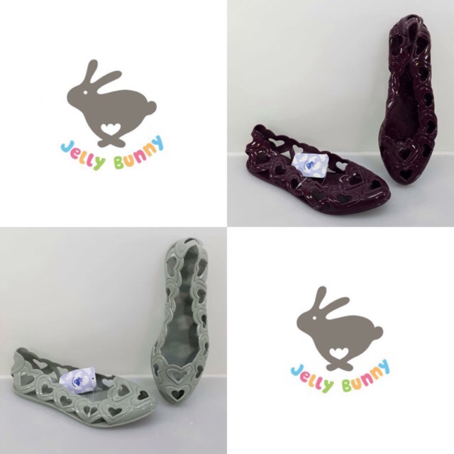 JELLY BUNNY jelly shoes flat sepatu teplek jelly love maroon grey original sale