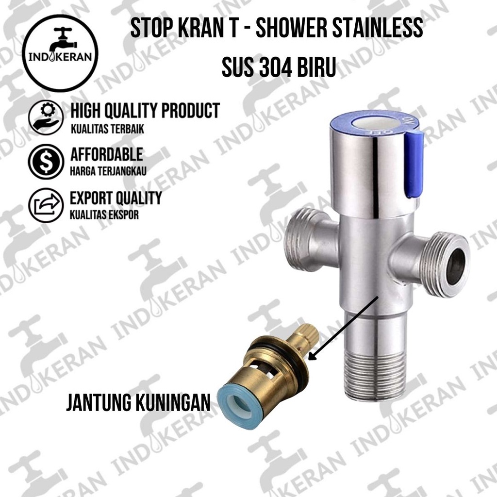 INDOKERAN - Stop Kran Shower T Stainless Biru - 1/2 Inch