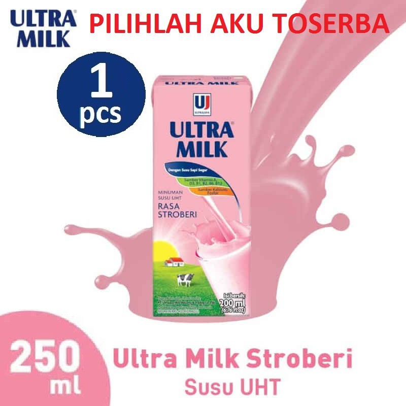 Susu Ultra Stroberi (Strawberry) - 250 ml - (HARGA SATUAN)