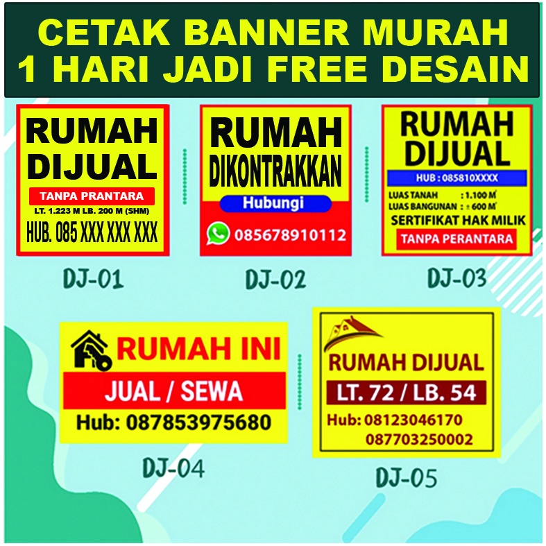 Cetak Banner Spanduk Rumah Dijual / Dikontrakkan Custom