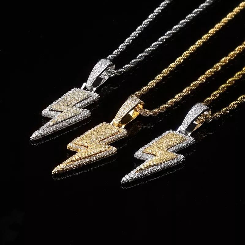 [BISA COD] Kalung full zirkon bentuk petir / kilat berkilau unisex model hip hop