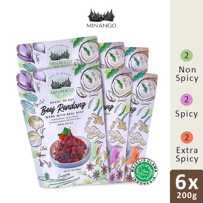 

Minango Set of 6 Beef Rendang Daging Sapi Padang 200g Siap Saji Halal