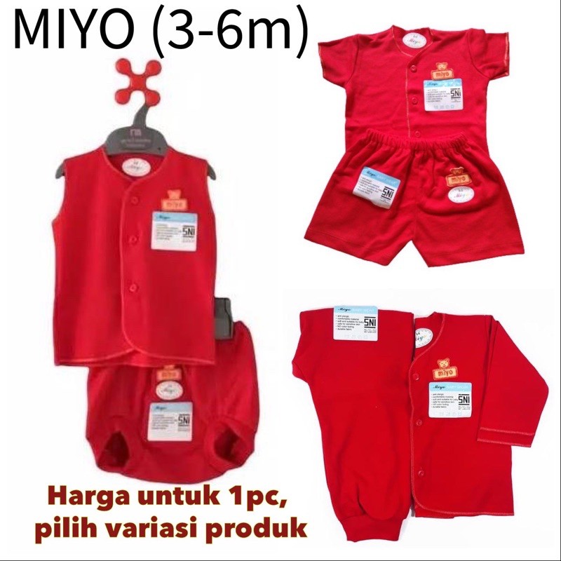 MIYO Merah Stelan Pendek / Kutung / Panjang Piyama Bayi size 3-6m SNI