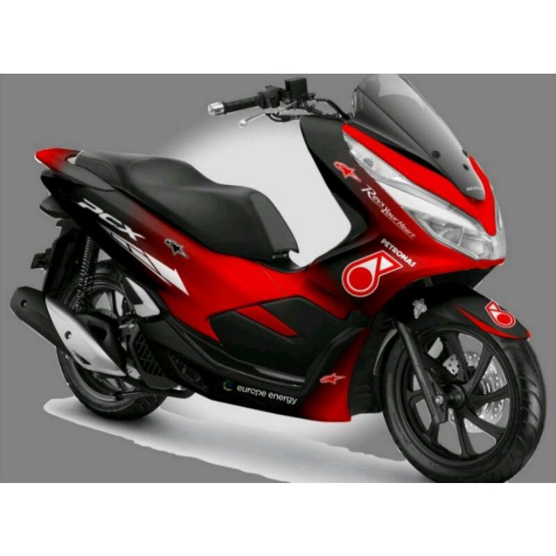 DECAL FULL BODY motor PCX 150 motif PATRONAS MERAH BIRU SILVER