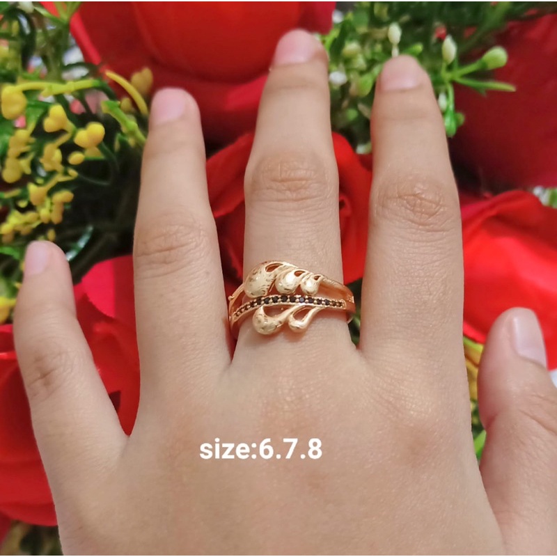 Cincin TITANIUM Dewasa Permata Zircon Gold Perhiasan Wanita (COD)