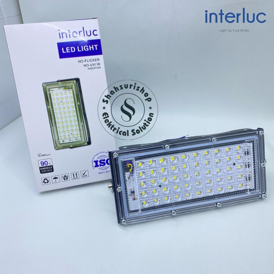 INTERLUC LED LIGHT 50W 50 WATT LAMPU SOROT MINI MURAH NO FLICKER NO UV