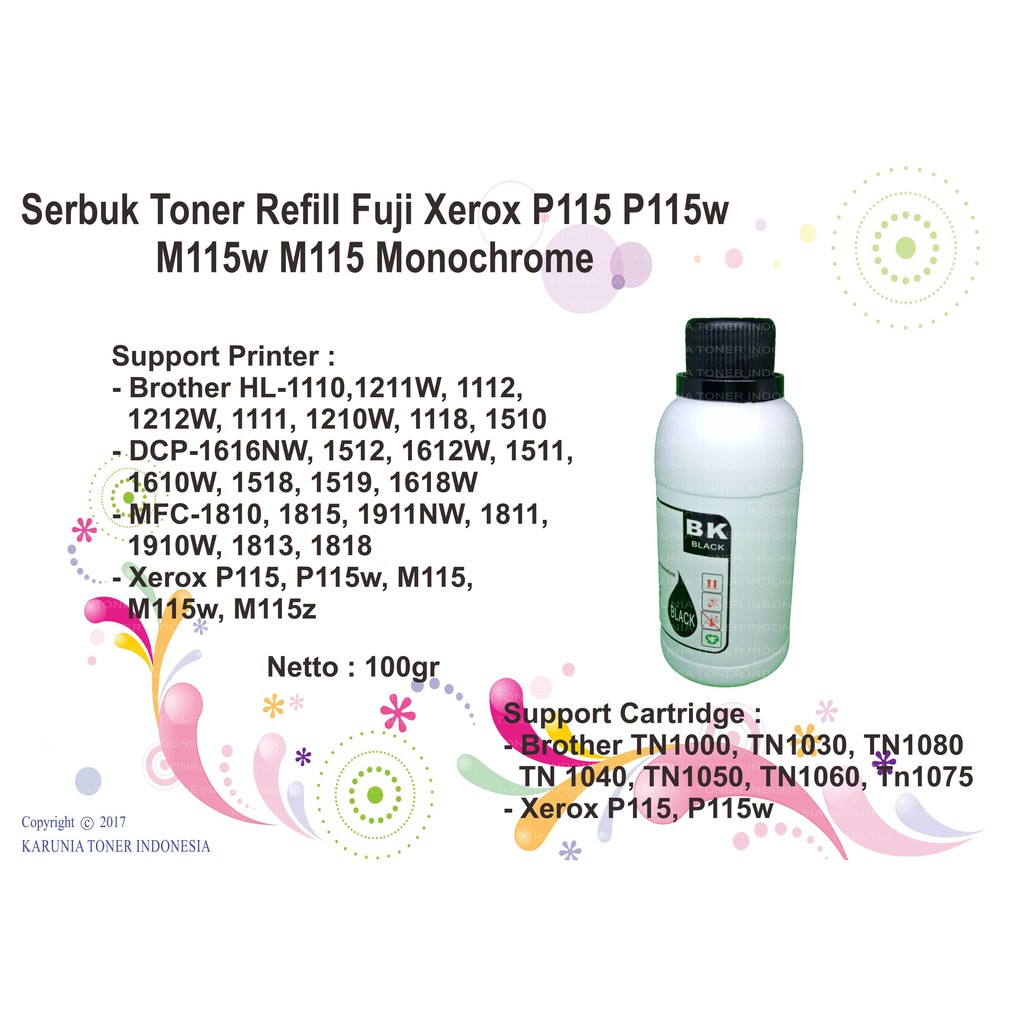 Serbuk Toner Refill Fuji Xerox P115 P115w M115w M115 Monochrome