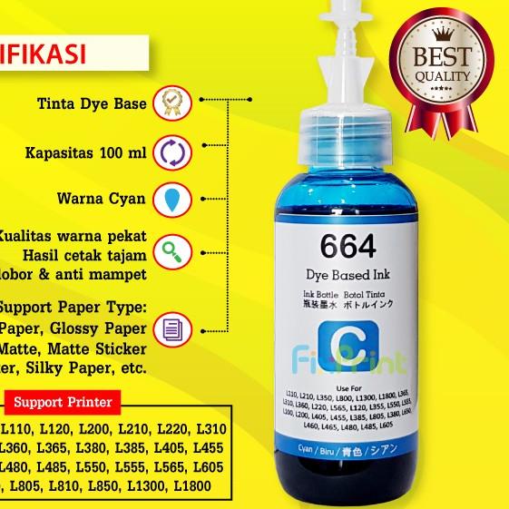 Tinta 664 Premium Refill Printer Epson L110 L210 L220 L300 L310 L360 - Hitam, TINTA ORIGINAL