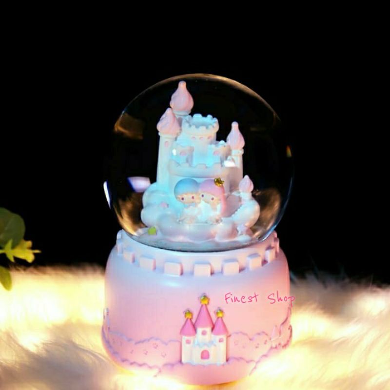 Snowball JUMBO Couple Princess Pink CASTLE Twins Kotak Musik Bola Salju Lampu Kaca Kristal Snow Globe Music Box Waterball Kado Ulang Tahun Hadiah Valentine Hiasan Unik Pasangan Anniversary Birthday Gift Souvenir Box Pajangan Miniatur Istana Meja Lemari