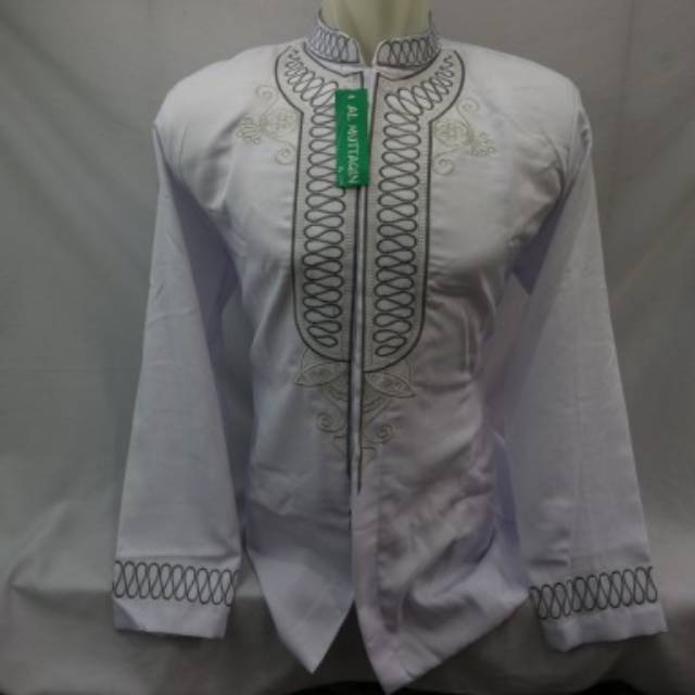 Baju Koko Jas Koko Jasko Putih Black Panther Bordir Lengan Panjang- Putih,S