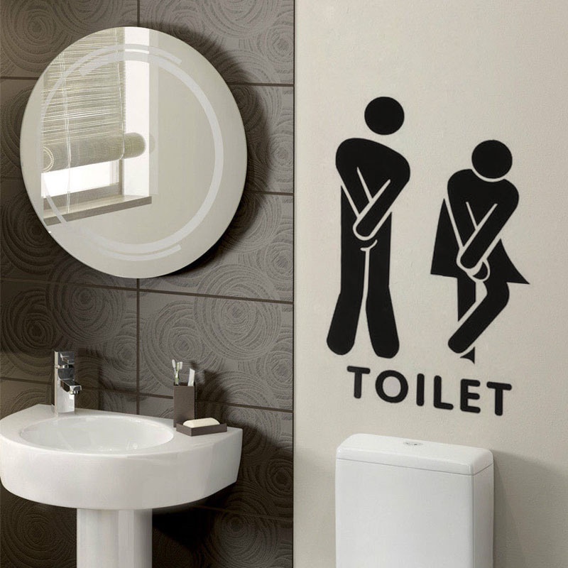 Stiker Dinding Desain Little Black Man Dengan Perekat Untuk Dekorasi Pintu Toilet Kamar Mandi