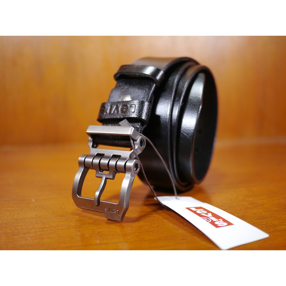 GESPER IKAT PINGGANG KULIT PRIA IMPORT PREMIUM - LEVIS SS01 SUPER BLACK