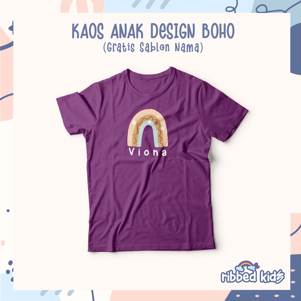 GRATIS SABLON NAMA | KAOS BOHO PELANGI HIJAU TOSCA ANAK LAKI-LAKI &amp; PEREMPUAN  0-12TH | ATASAN KATUN COMBED 30s By Ribbedkids