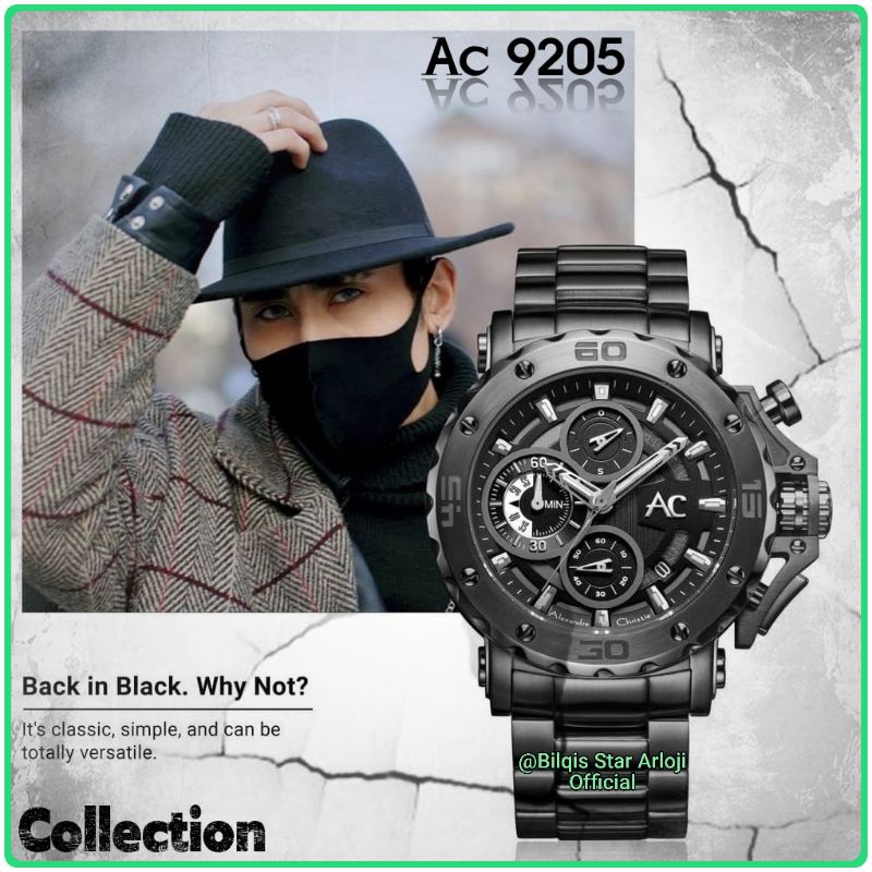 Alexandre Christie Ac 9205 Collection Tali Rantai Full Black Original