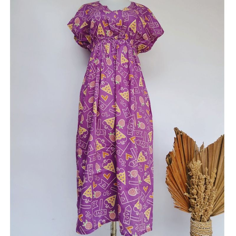 Daster Manohara Dress Manohara All Size Fit to XL Rayon Dress Bali Motif Tiedye Kopi Coffe Motif-Permen ungu