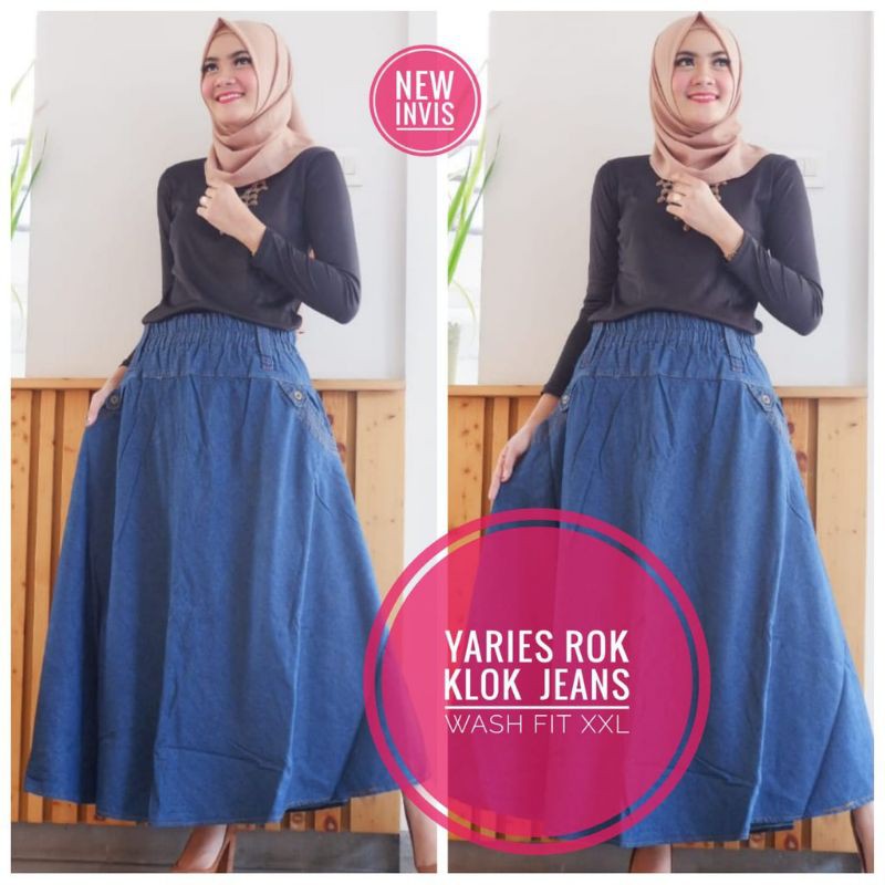 ROK JEANS JUMBO PAYUNG LEBAR POLOS BISA COD