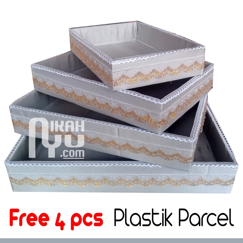 

Kotak Hantaran Seserahan Warna Silver Isi 4 Harga Murah Gratis 4 pcs Plastik Parcel Warna Silver