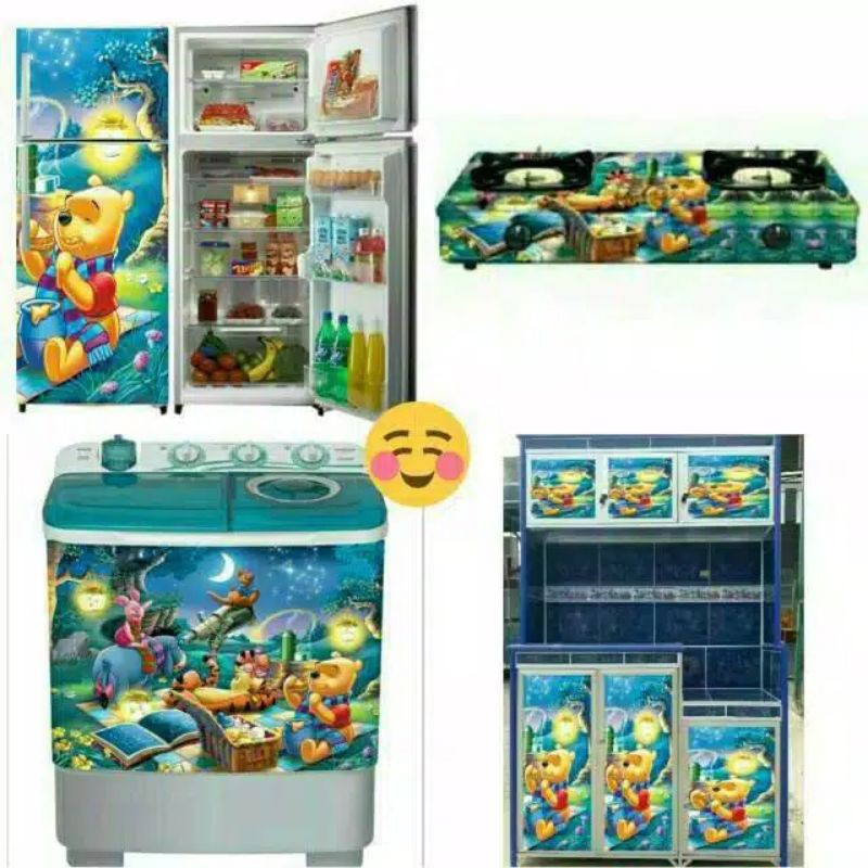 Stiker set kulkas 2 pintu, kompor 2 tungku mesin cuci dan rak piring