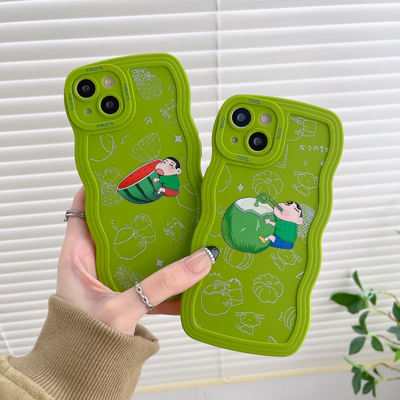 Case Bahan Silikon Motif Semangka Kelapa Crayon Shin-chan Untuk Iphone 14 pro max 12 13 11 xr xsmax