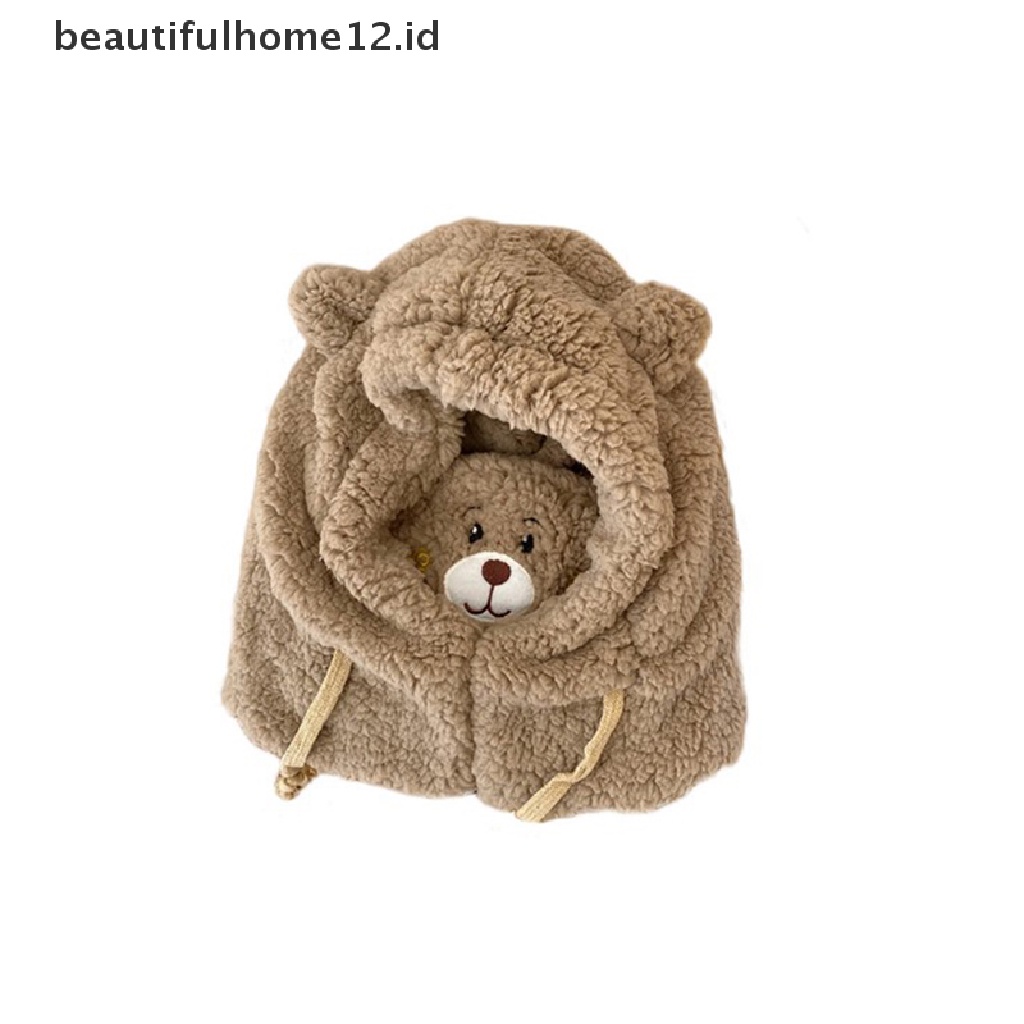 【beautifulhome12.id】 Cute Bear Ears Warm Hat Windproof Neck Scarf Cap Student Plus Cashmere Cap  .