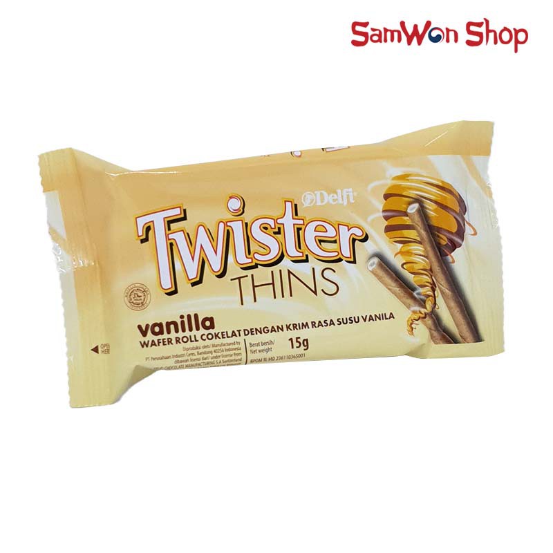 

DELFI TWISTER THIN CHOCOLATE VANILA 15 GRAM - WAFER ROLL KRIM