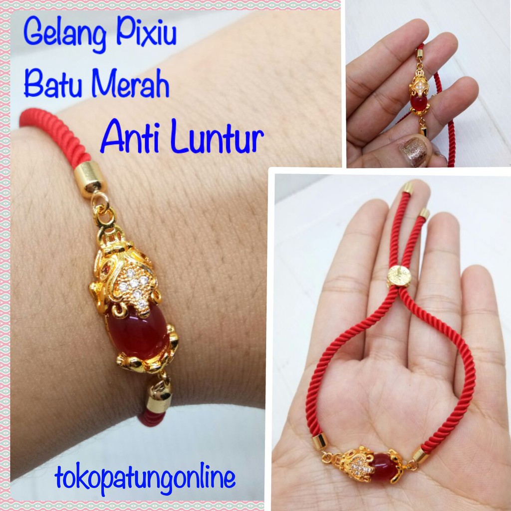 Gelang Pixiu Tidak Karat Batu Merah