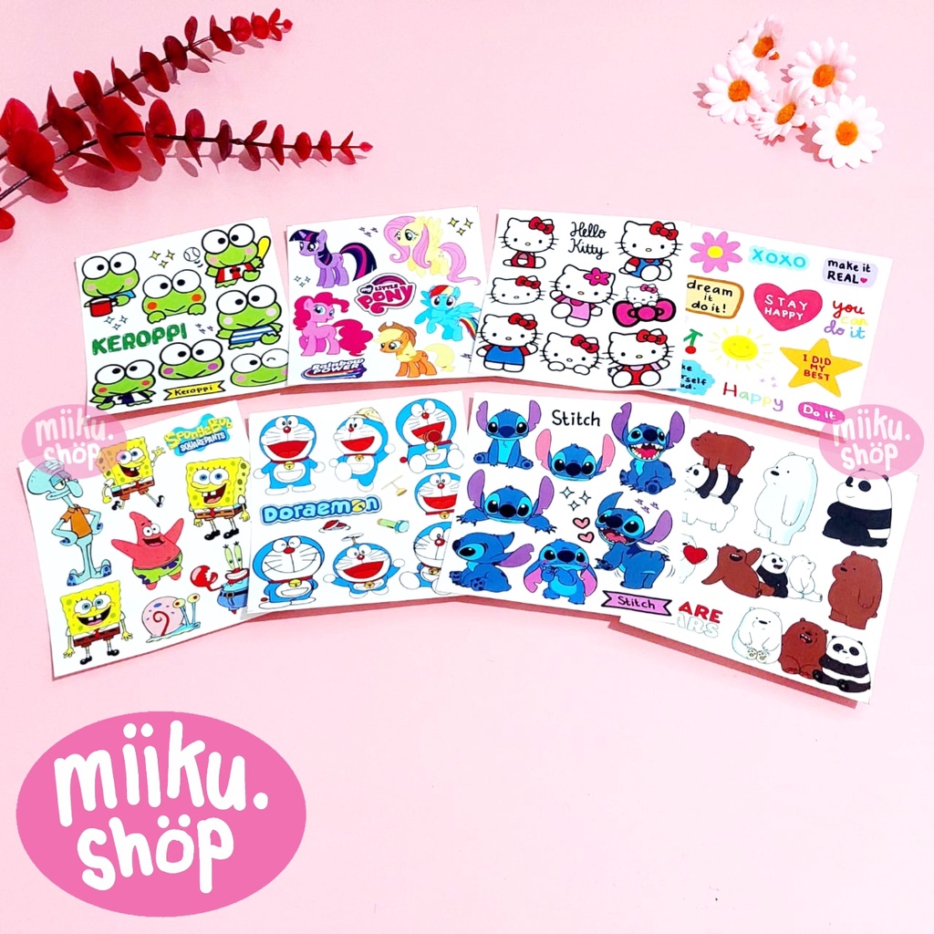 

STIKER TRANSPARAN DORAEMON / KEROPPI / STITCH / HELLO KITTY / SPONGEBOB