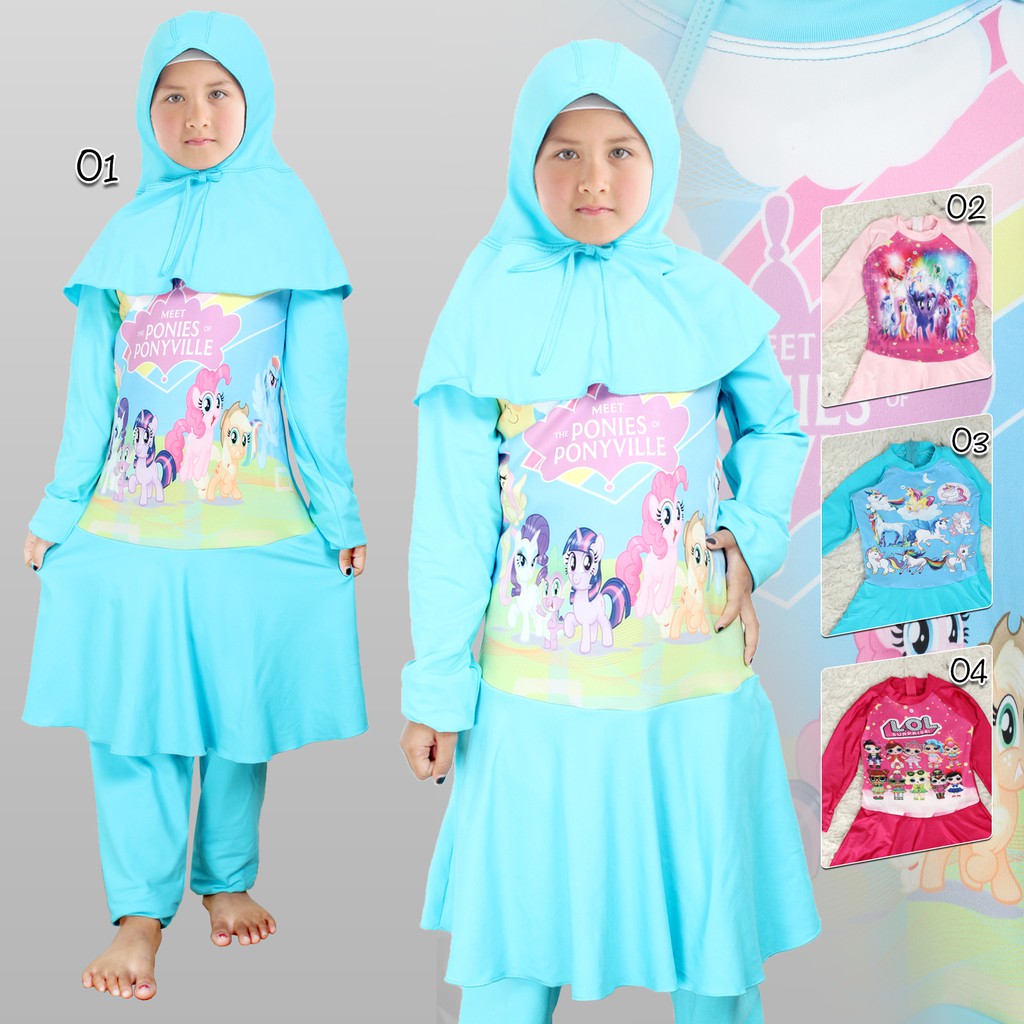  baju  renang  muslim  anak  SD tanggung new karakter KUDA PONY 