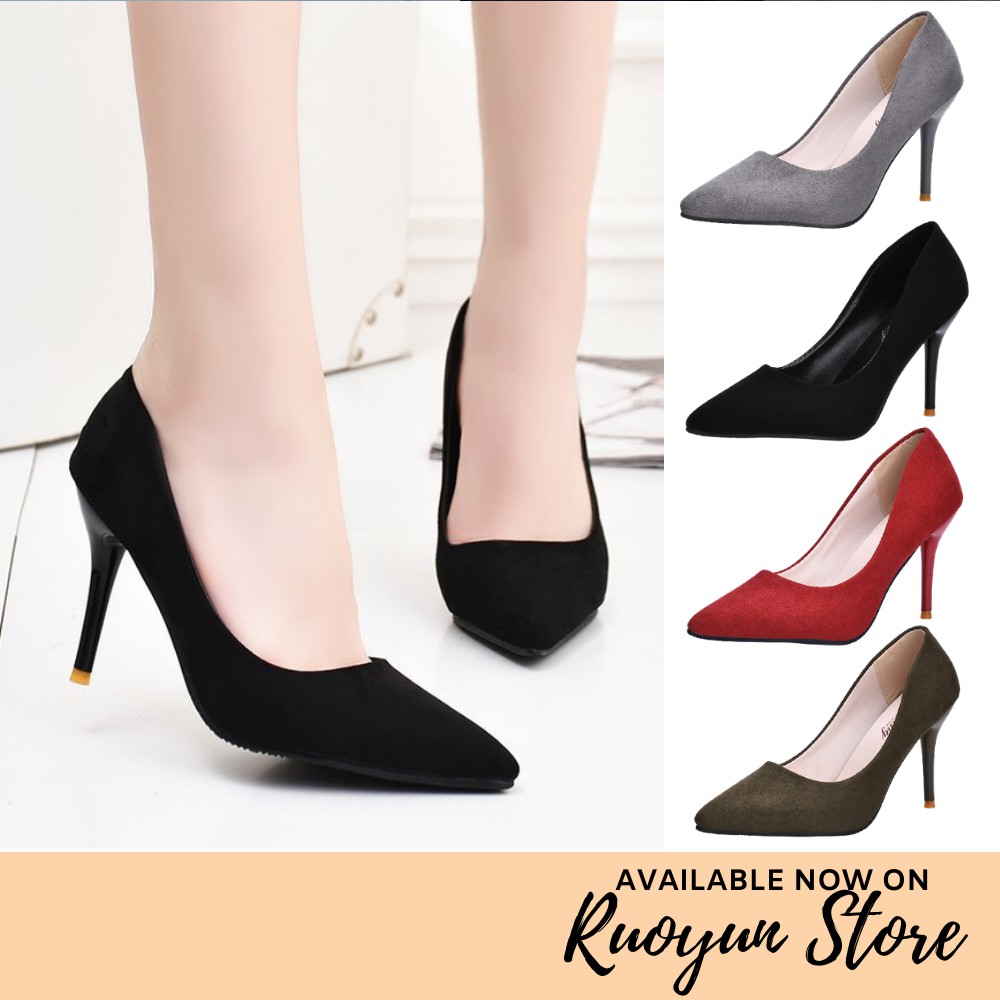 RYS - Pointed Toe Sepatu Korea Hak Suede Runcing Kantoran/Pesta - Ori Import