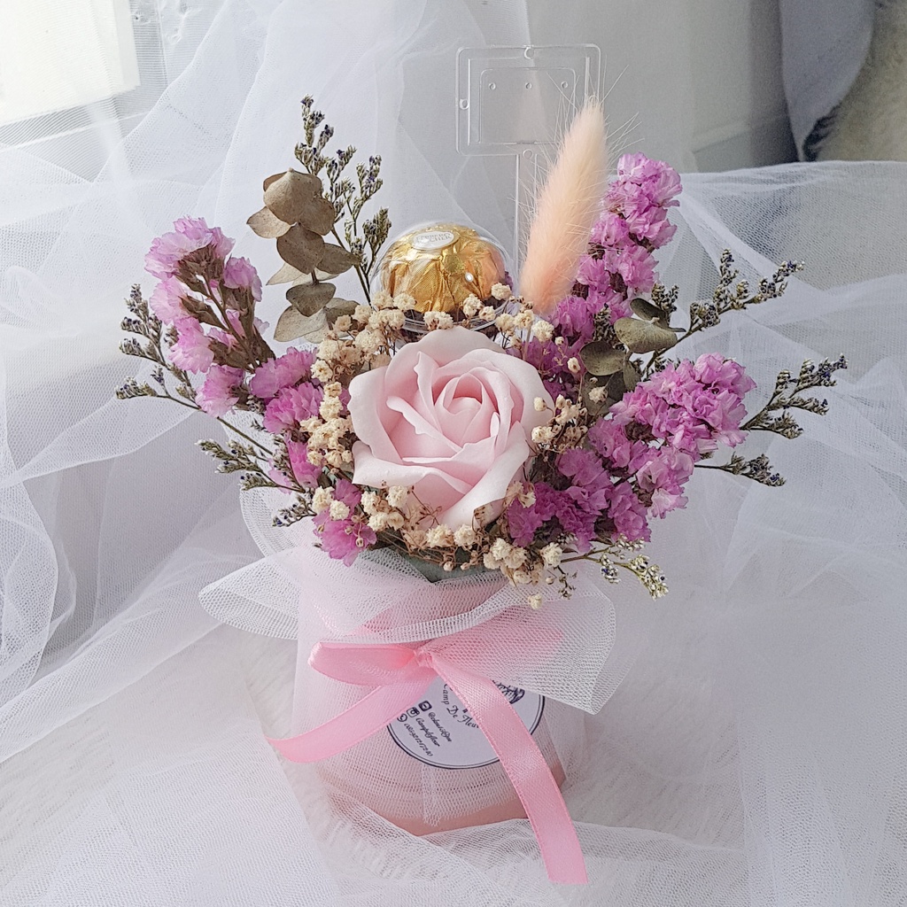 Sweet Box Mini Soap Flower Bloom Dome Bunga Sabun BloomBox Bunga Sabun Coklat Ferrero Rocher Bunga B