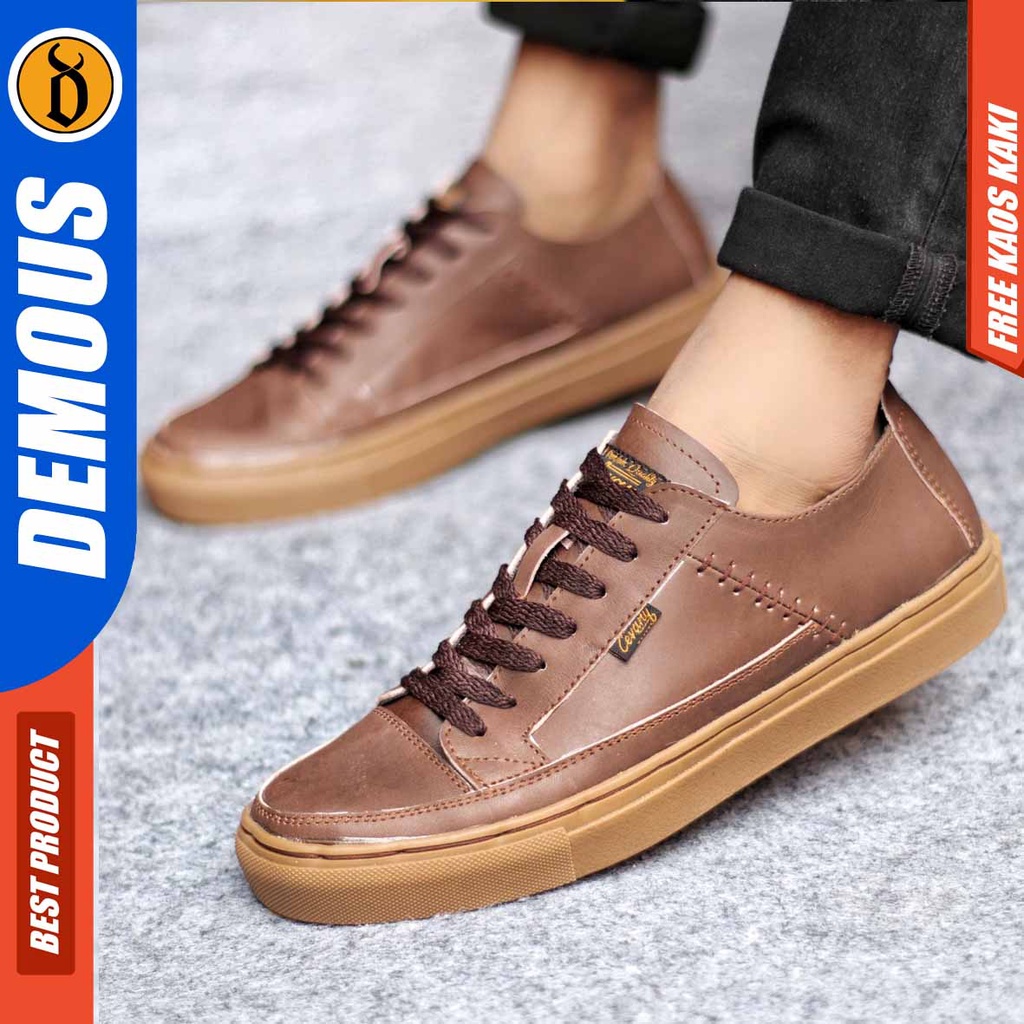 Sepatu Sneakers Casual Pria Kulit Asli Kerja Hitam Demous Dante Low