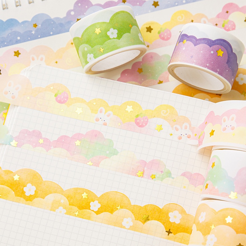 Stiker Tape Washi Motif Awan / Ombak Warna Bronze Panjang 3M Untuk Dekorasi Diary / Scrapbook DIY