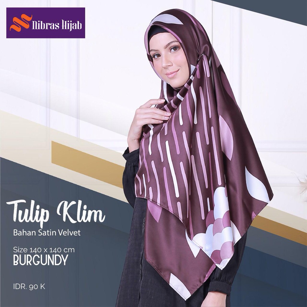 HIJAB SCRAFT SEGIEMPAT TULIP KLIM BAHAN SATEN VELVET NIBRAS HIJAB MURAH FASHION STYLE  jilbab lebar