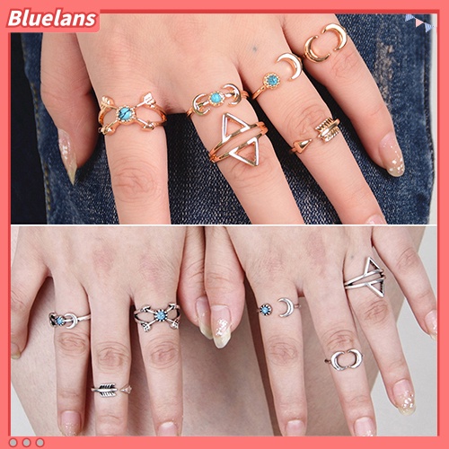 Bluelans 6Pcs Turquoise Arrow Moon Triangle Above Knuckle Ring Mid Finger Tip Stack Rings