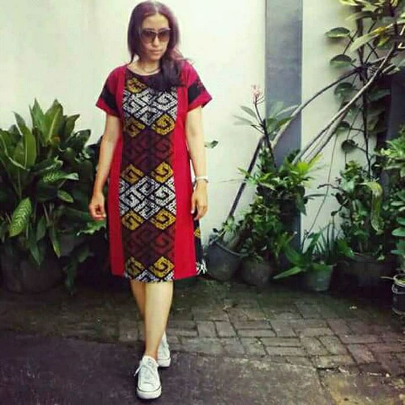 Dress tenun jepara motif insani toraja baju tenun jepara etnik DTB85