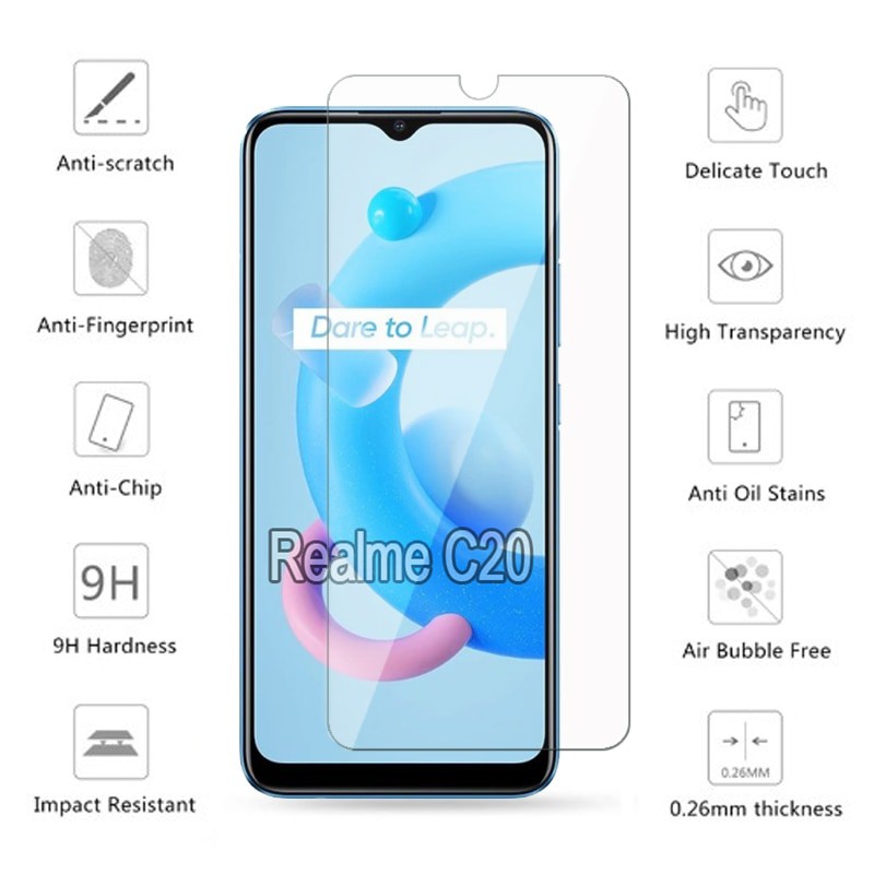 Hard Case Realme C20 2021 New Casing Transparent + Tempered Glass Clear