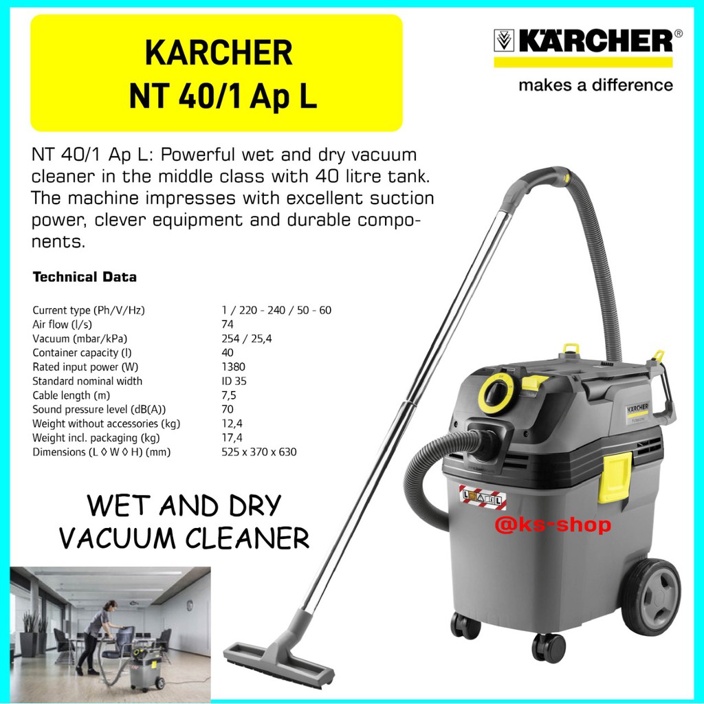 Jual Karcher Industrial Wet & Dry Vacuum Cleaner NT 40/1 Ap L 1380 Watt