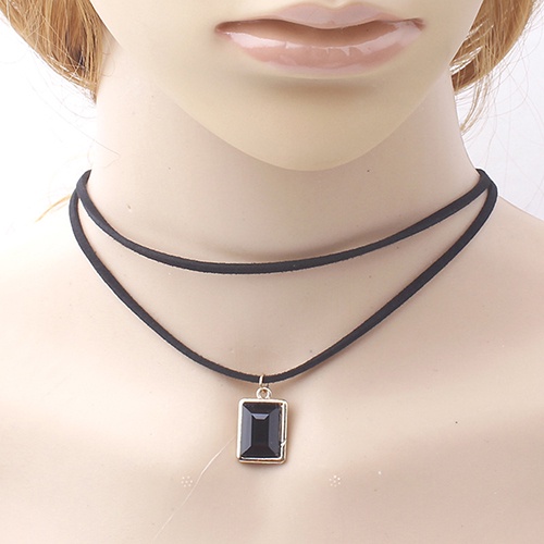 Hu Hu Hu Hu Hu Alat Bantu Pasang Kacamata♡ Kalung Choker Double Layer Liontin Berlian Imitasi Bentuk Persegi Gaya Vintage